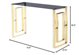 Mallory Stainless Steel and Smoked Glass Console Table in Gold - side view