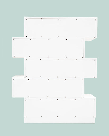 Spain 44" Modern 5-Drawer Bedroom Chest, Built-in Side Pulls in White/Silver - detail view
