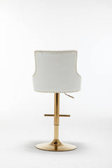 Brightcast 2-Piece Velvet Tufted Gold Bar Stools in White - angle view