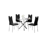 Trevi 5-Piece Round Glass Top Modern Dining Set, Contemporary Dining Table for Kitchen in Black - Black