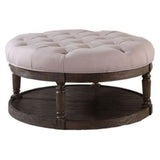 Kenia Round Cocktail Ottoman With Open Storage in Beige