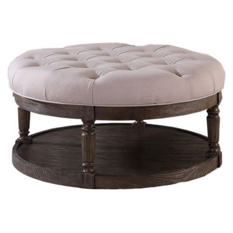 Kenia Round Cocktail Ottoman With Open Storage in Beige