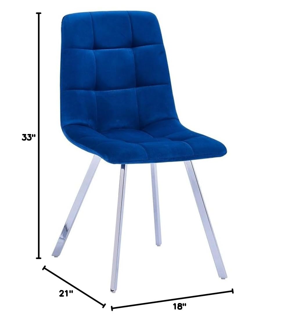 Huey Blue Velvet Fabric Side Chairs in Silver - side view