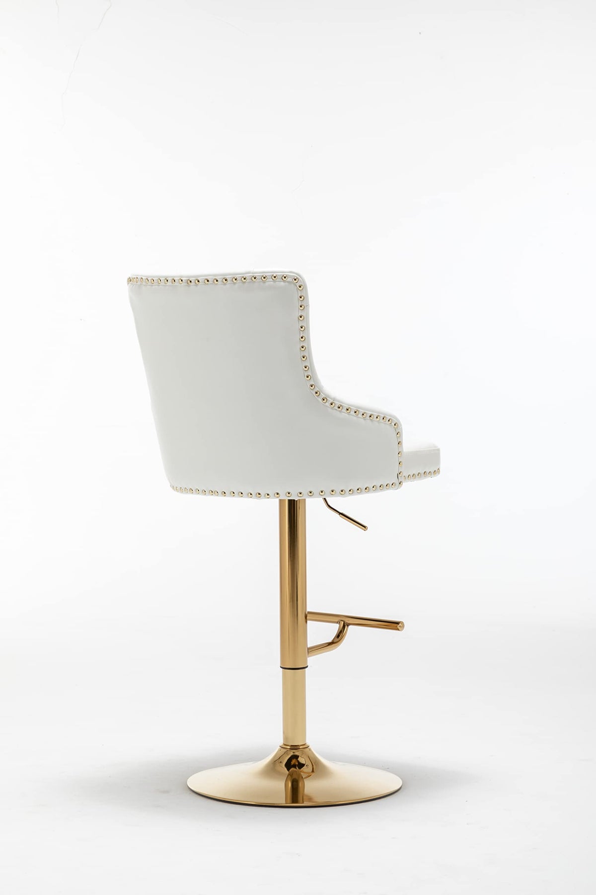 Brightcast 2-Piece Velvet Tufted Gold Bar Stools in White - side view