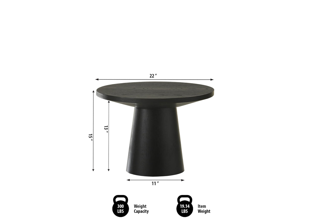 Terra 22" Round Pedestal End Table in Ebony Black - side view