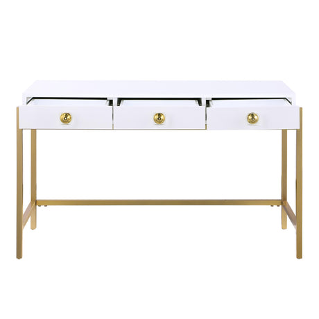 Trish 3 Drawer Computer Desk in Gold - close-up