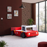 Firestall Twin Fire Truck Bed - Novelty Kids Race Car Bed in High Gloss Red