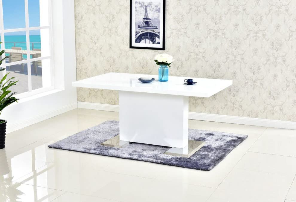 Bono Modern Solid Wood Rectangular Dining Table in White Lacquer - detail view