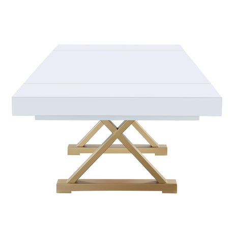 Takao Contemporary Lacquer Rectangle Dining Table for 6 or 8, 84" to 124" with Removable End Leaf… - side view