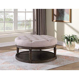 Kenia Round Cocktail Ottoman With Open Storage in Beige - detail view