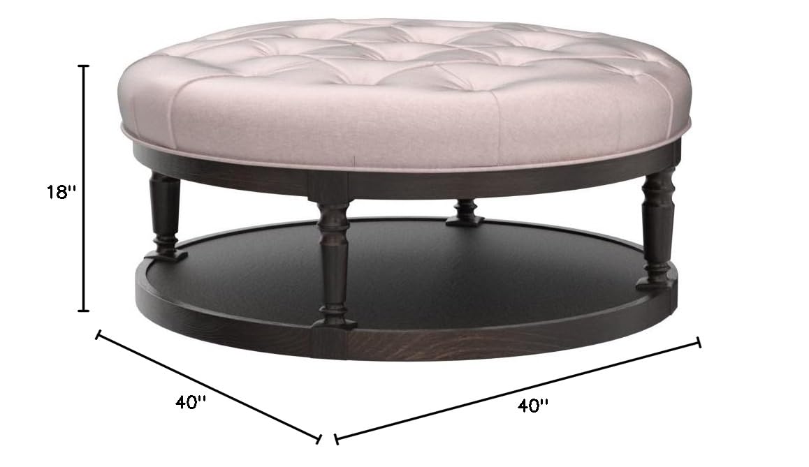 Kenia Round Cocktail Ottoman With Open Storage in Beige - side view