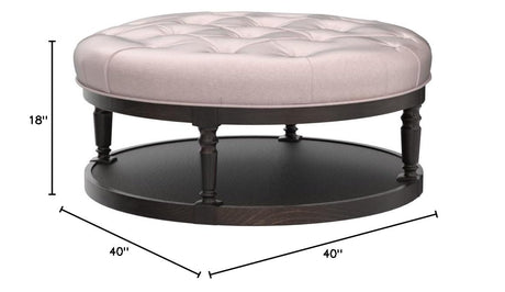 Kenia Round Cocktail Ottoman With Open Storage in Beige - side view