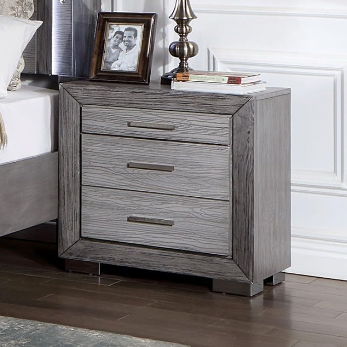 Raiden Queen Bedroom Set with Integrated LED Lighting and USB Charging - Transitional & Brushed Gray Finish