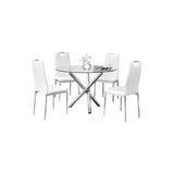 Trevi 5-Piece Round Glass Top Modern Dining Set, Contemporary Dining Table for Kitchen in White