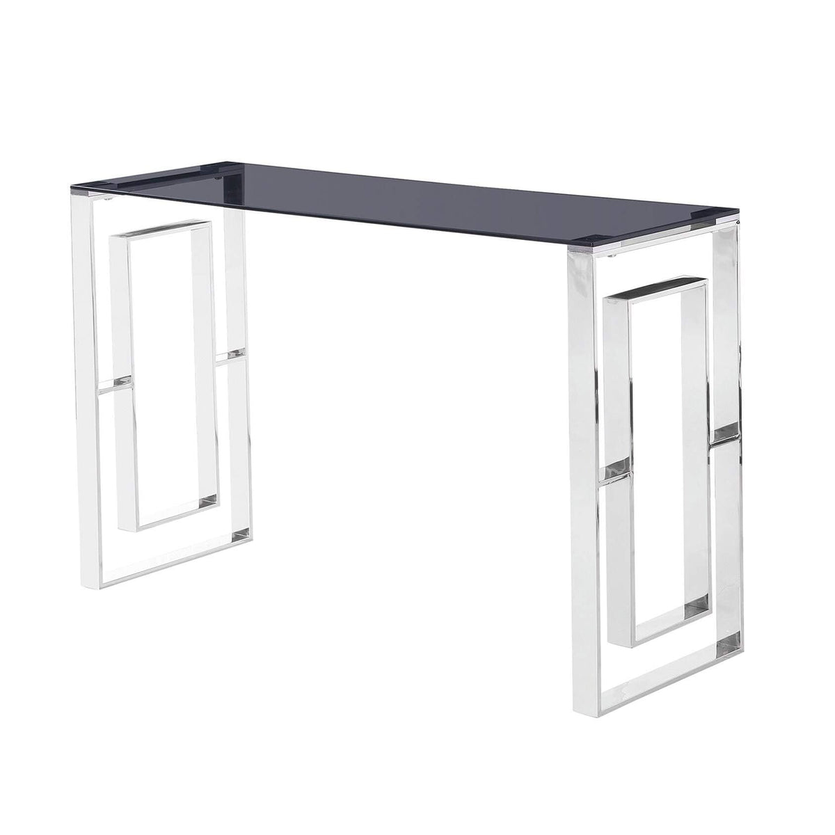 Mallory Stainless Steel and Smoked Glass Console Table in Gold - detail view