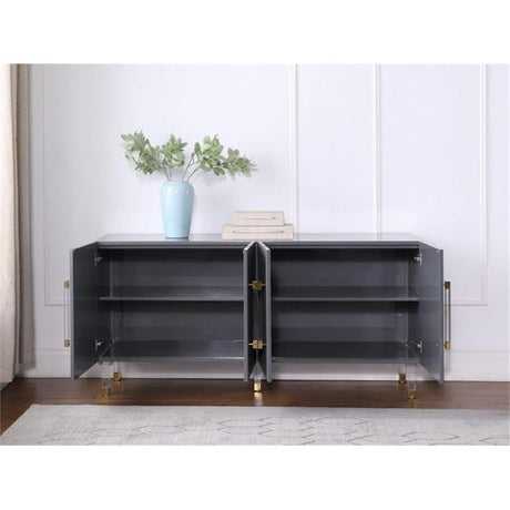 Tyrell High Gloss Lacquer Sideboard/Buffet with Gold Accents in Grey - detail view