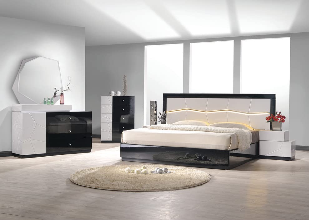 Berlin 5-Piece Modern Bedroom Set with Bed, Queen, 54" 4-Drawer Dresser with Left-Side Cabinet & 2 Shelves in…
