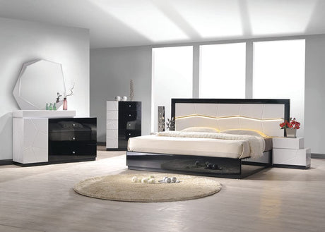 Berlin 5-Piece Modern Bedroom Set with Bed, Queen, 54" 4-Drawer Dresser with Left-Side Cabinet & 2 Shelves in…