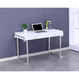 White Lacquer 2-Drawer Writing Desk Silver - front view - Silver