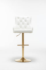 Brightcast 2-Piece Velvet Tufted Gold Bar Stools in White - close-up