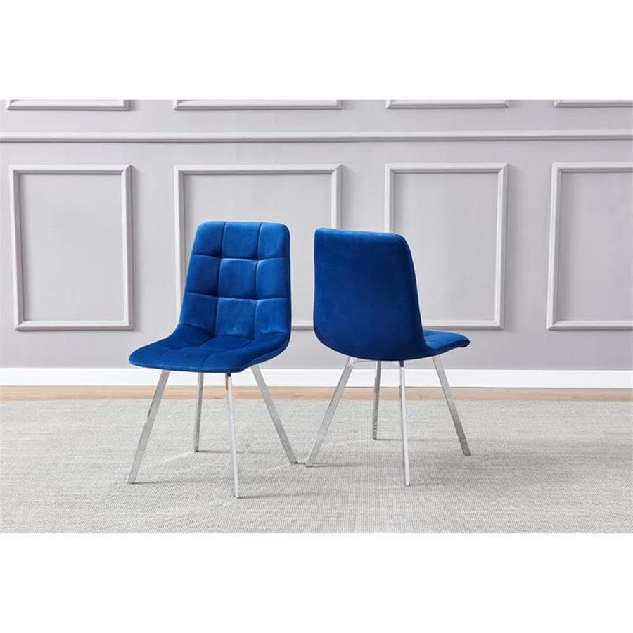 Huey Blue Velvet Fabric Side Chairs in Silver - Set of 4