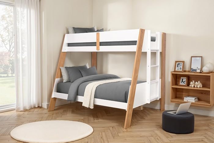 Delbin Twin over Full Wooden Bunk Bed with Attached Ladder - Low Profile in White/Natural Finish