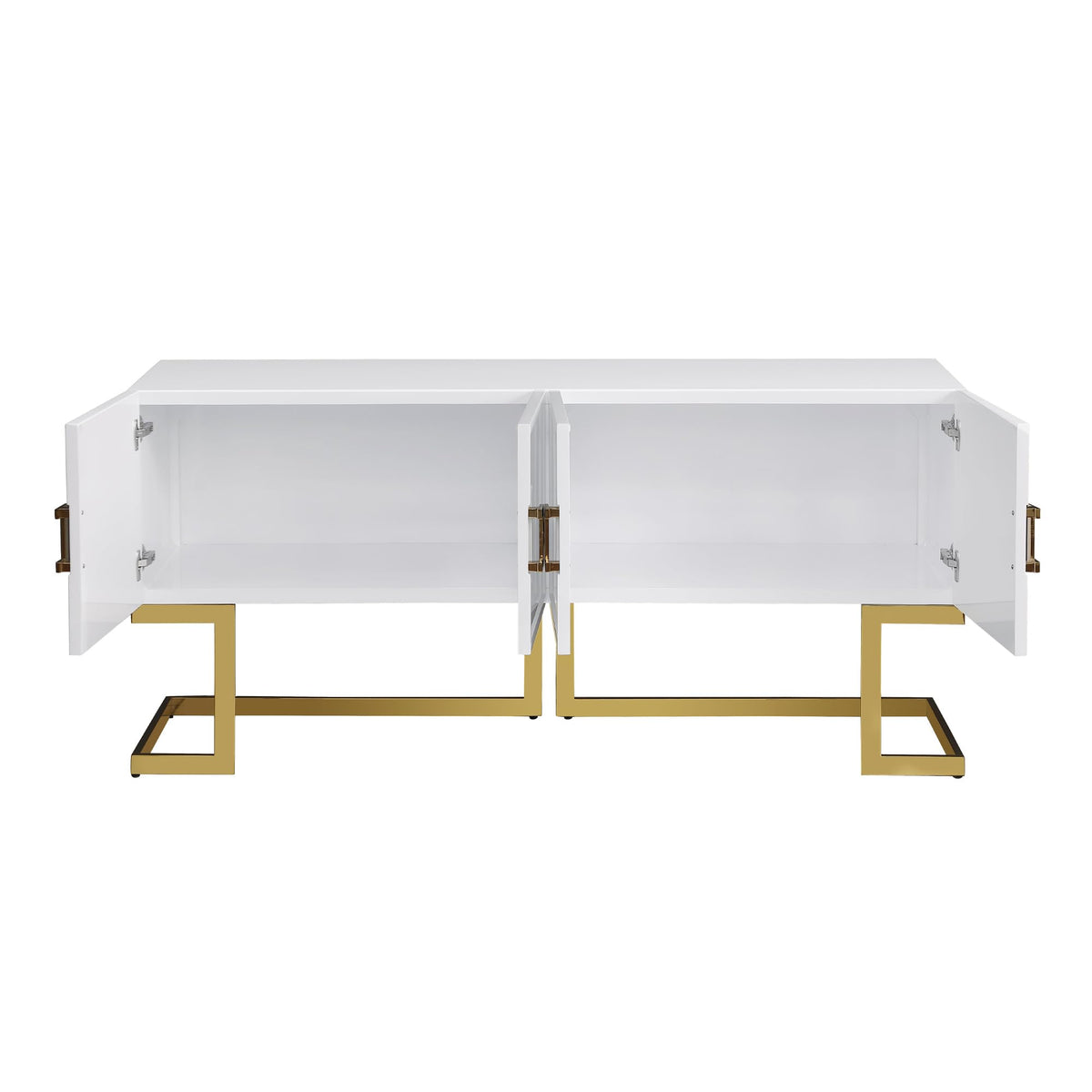 Tommy Contemporary High Gloss Lacquer Sideboard/Buffet with Gold Handles in White - back view