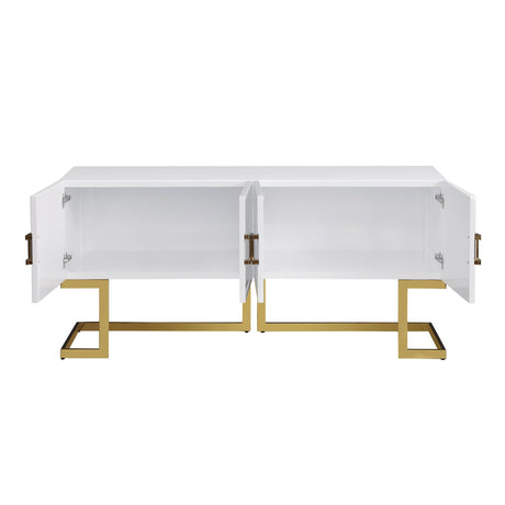 Tommy Contemporary High Gloss Lacquer Sideboard/Buffet with Gold Handles in White - back view