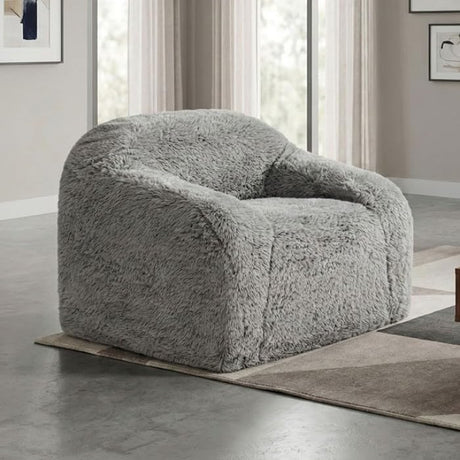 Vander Boneless Barrel Accent Chair in Fog Gray Faux Fur