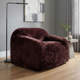 Vander Boneless Barrel Accent Chair in Red Wine Faux Fur - Contemporary Plush Lounge Chair