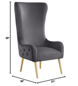 Venetian 50" High Back Tufted Velvet Accent Chair Wingback Lounge Armchair in Grey - side view