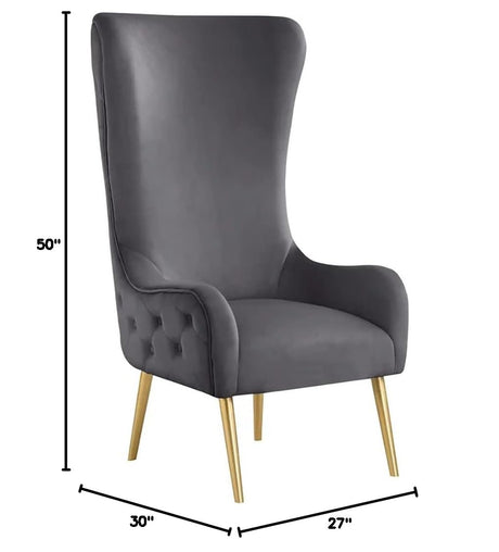 Venetian 50" High Back Tufted Velvet Accent Chair Wingback Lounge Armchair in Grey - side view