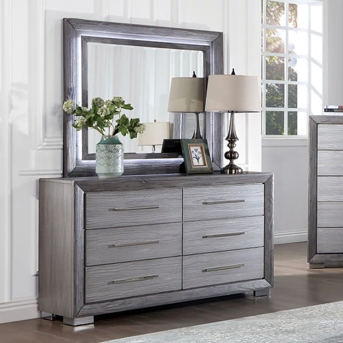 Raiden Queen Bedroom Set with Integrated LED Lighting and USB Charging - Transitional & Brushed Gray Finish