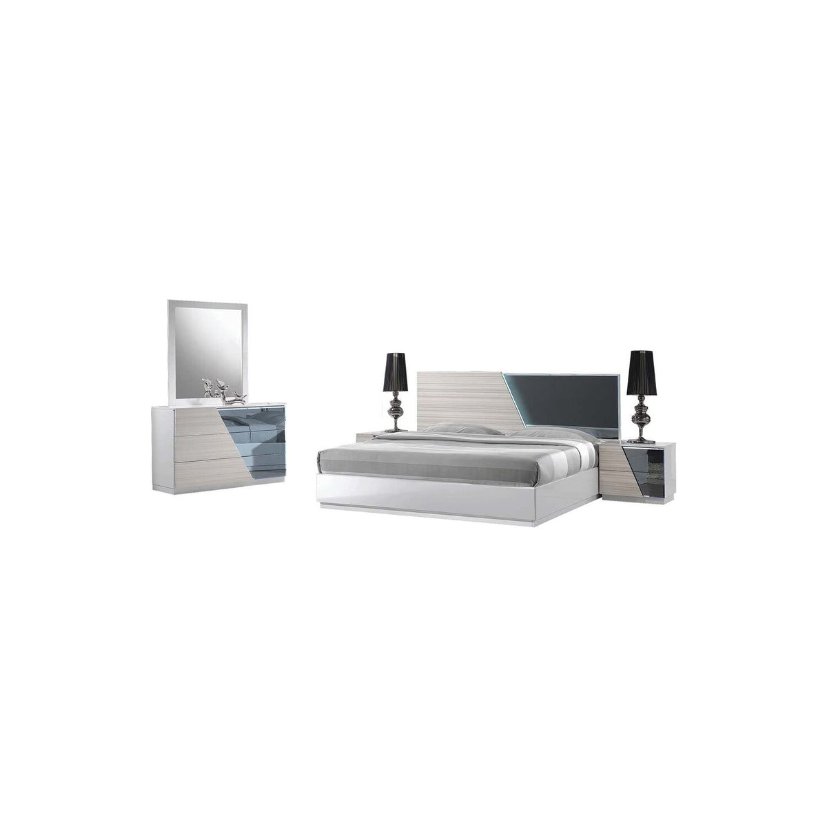 Manchester 5-Piece Wood Eastern King Bedroom Set in Zebra/White