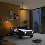 Speed Jump Twin Off-Road Car Bed with LED Headlights - Novelty Kids Bed in High Gloss Black