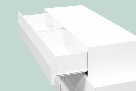 Spain 55" Modern 6-Drawer Bedroom Dresser, Built-In Side Pulls in White/Silver - angle view