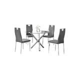 Trevi 5-Piece Round Glass Top Modern Dining Set, Contemporary Dining Table for Kitchen in Grey