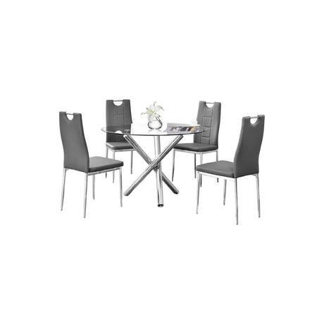 Trevi 5-Piece Round Glass Top Modern Dining Set, Contemporary Dining Table for Kitchen in Grey