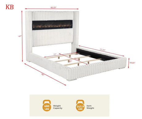 Uphoria Rabbit Velvet Upholstered Bed Frame, King, Vertical Chanel Design in Cream - side view