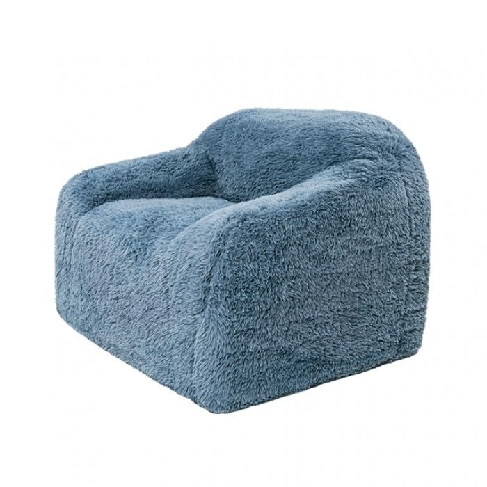 Vander Boneless Barrel Accent Chair in Ocean Blue Faux Fur – view 8