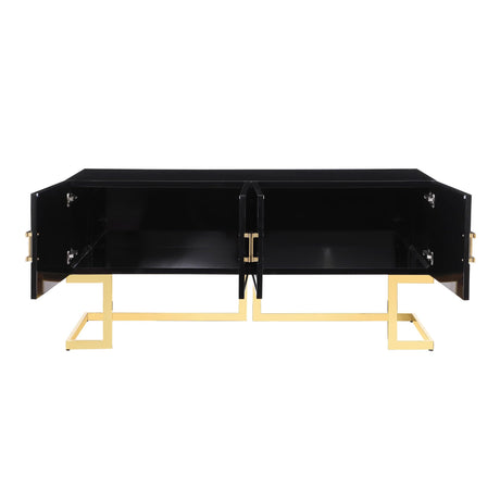 Tommy Contemporary High Gloss Lacquer Sideboard/Buffet with Gold Handles in Black - back view