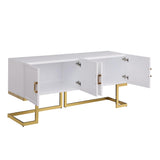 Tommy Contemporary High Gloss Lacquer Sideboard/Buffet with Gold Handles in White - room setting