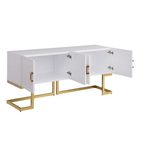 Tommy Contemporary High Gloss Lacquer Sideboard/Buffet with Gold Handles in White - room setting