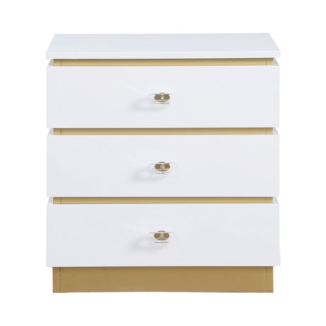Terry Contemporary Gold Side Table with Clear Acrylic Handles in White - detail view