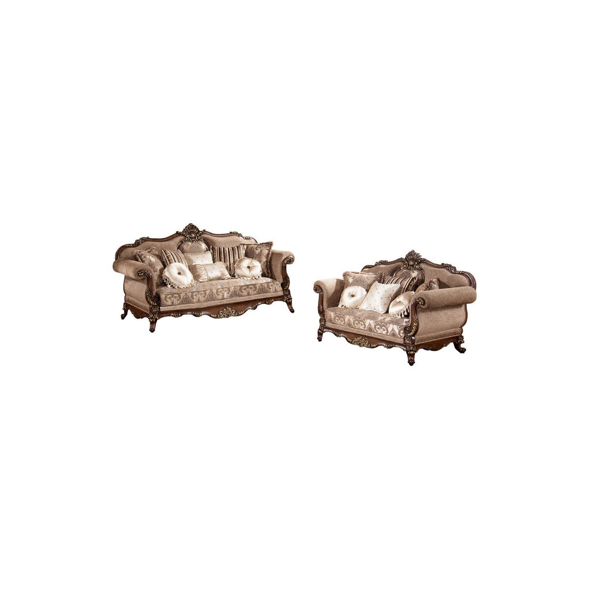 Winfrey 2-Pc Solid Wood and Chenille Living Room Set in Cherry