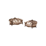 Winfrey 2-Pc Solid Wood and Chenille Living Room Set in Cherry