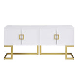 Tommy Contemporary High Gloss Lacquer Sideboard/Buffet with Gold Handles in White - detail view