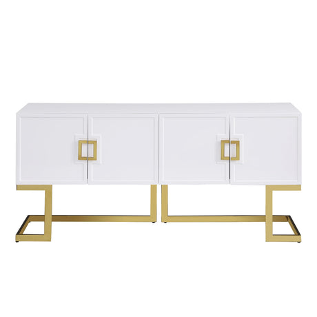 Tommy Contemporary High Gloss Lacquer Sideboard/Buffet with Gold Handles in White - detail view