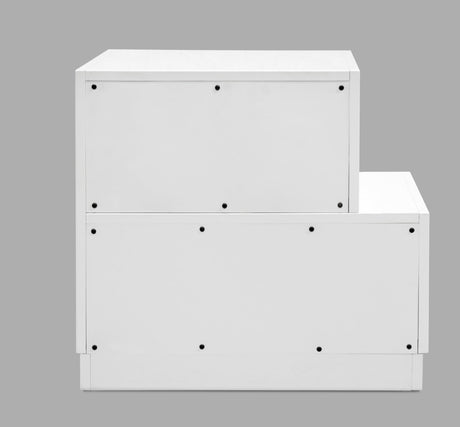 Spain 19" Modern Left-Hand Side 2-Drawer Bedroom Nightstand, Short Top Drawer in White/Silver - detail view