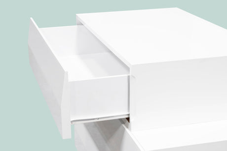 Spain 44" Modern 5-Drawer Bedroom Chest, Built-in Side Pulls in White/Silver - angle view